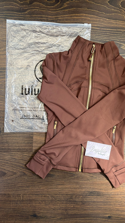 Brown Gold Zip Cropped Lulu (S) (QUICK 🚢)