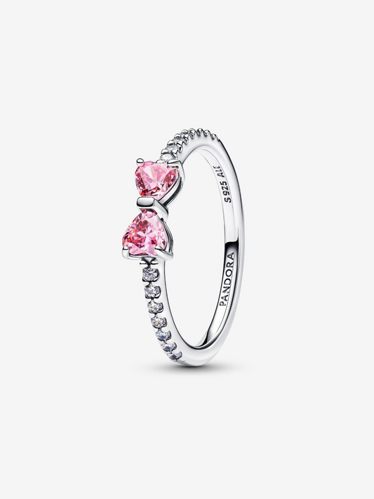 Silver Pink Bow Ring